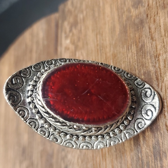 R702 cracked red jasper sterling ring adjustable band vintage - Picture 3 of 4